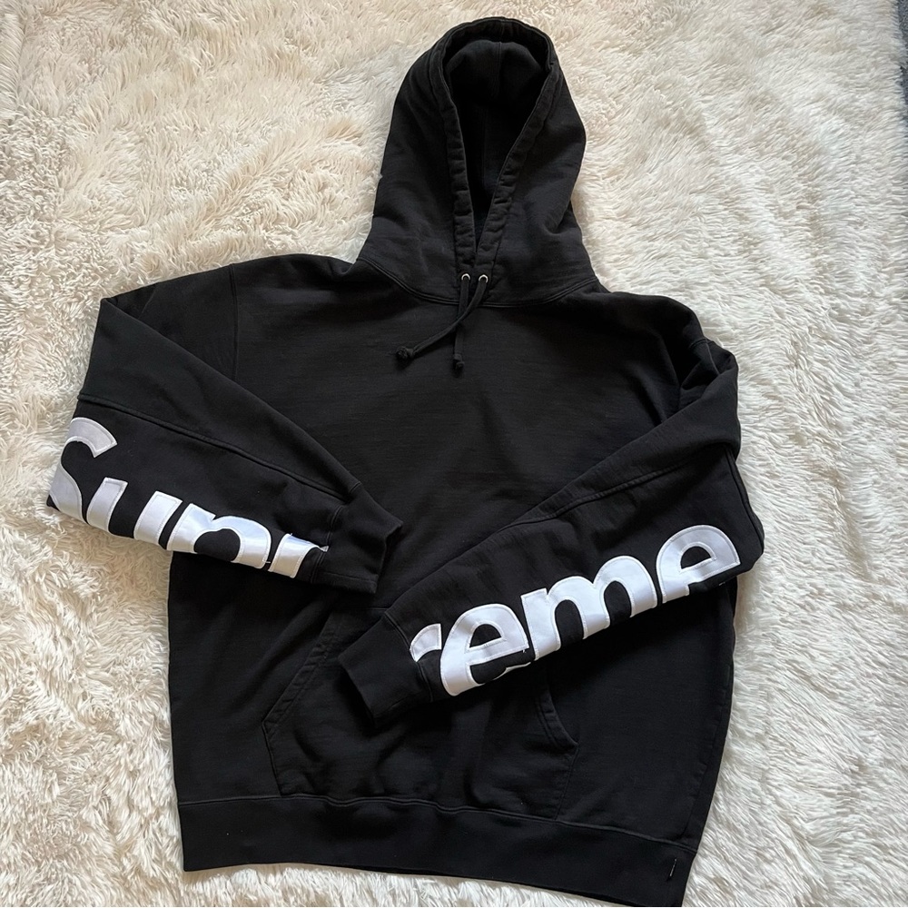 Supreme cropped panels fleece lined hooded sweatshirt with kangaroo pocket
